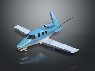 Blue Small Jet Airplane With Cockpit Windows Landing Gear And Reflective Surface 3d model