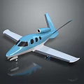 Blue Small Jet Airplane With Cockpit Windows Landing Gear And Reflective Surface