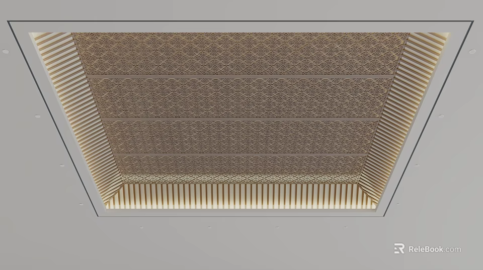 Elegant Ceiling Design With Intricate Decorative Pattern And Golden Border Details 3d model