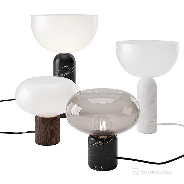 Modern Table Lamps With Various Designs Including Marble And Wooden Bases And Glass Shades 3d model 