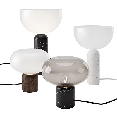 Modern Table Lamps With Various Designs Including Marble And Wooden Bases And Glass Shades 3d model