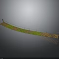 Curved Wooden Bridge Structure With Green Vegetation Covered Surface And Metal Railings