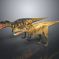 Two Realistic Colorful Dinosaurs With Open Mouths Standing On Gray Surface 3d model