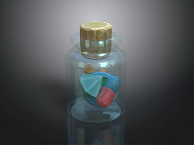Clear Transparent Glass Bottle With Golden Lid And Colorful Geometric Shapes Inside 3d model