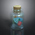 Clear Transparent Glass Bottle With Golden Lid And Colorful Geometric Shapes Inside