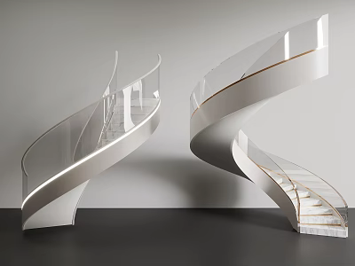 Elegant Modern Spiral Staircase With Glass Railing Metal Frame And LED Lighting 3d model