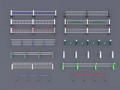 Various Modern Colorful Fence Railings With Different Design Styles And Patterns 3d model