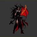 Woman With Long Hair Horns And Red Wings Holding Flaming Weapon In Red Black Outfit