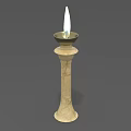 Burning Candle On Elegant Marble Candlestick Stand With Bright Flame