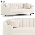 Modern Beige Sofa With Ribbed Back Cushions Black Legs And Fabric Swatches