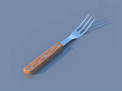 Stainless Steel Fork With Wooden Handle On Blue Background And Shadow 3d model