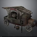 Vintage Vendor Cart With Wooden Structure Weathered Roof Wheels And Lantern