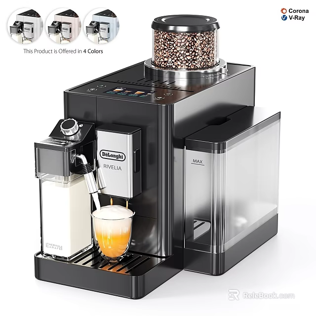 DeLonghi PrimaDonna Coffee Machine Making Milk Froth Coffee Black Modern Kitchen Appliance With Transparent Parts 3d model 