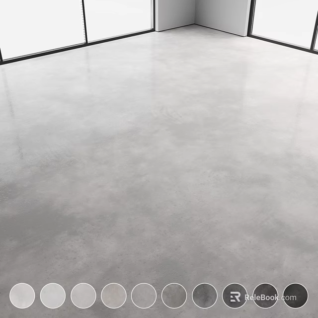 Gray Concrete Floor with Smooth Polished Surface in Modern Indoor Space and Black Windows 3d model 