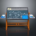 Drafting Table With Blueprints Technical Drawings And Stationery Trays On Wooden Stand