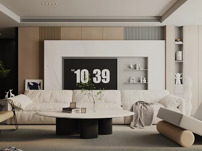 Modern Living Room Interior Design With White Sofa TV Wall Coffee Table And Decor Plants 3d model