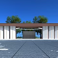 Modern Roofed Entrance Gate Design With Trees Blue Sky And Paved Ground