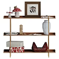 Wooden Decorative Display Cabinet With Mushroom Decor Zebra Art Books Striped Vase And Woven Basket
