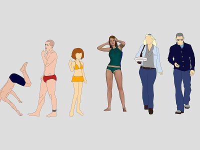 Group of People in Various Outfits Including Swimwear and Casual Wear with Different Actions 3d model