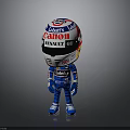 Cartoon Racing Driver Figure In Blue Suit With Canon Renault Helmet