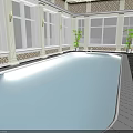 Indoor Swimming Pool Interior With Large Windows Green Plants Decorative Walls And Floor Tiles