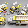 Various Food Trucks Featuring Meatings Branding Outdoor Tables And Plants