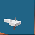 Minimalist White Wall Mounted Washbasin With Modern Faucet On Blue Wall Background