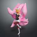 Female Character With Black And White Outfit And Pink Nine Tailed Creature In Standing Pose