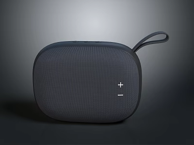 Portable Gray Bluetooth Speaker With Mesh Surface Carry Strap And Control Buttons 3d model