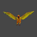 Game Movie Character Yellow Orange Parrot Flying With Spread Wings Dark Blue Background