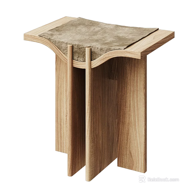 Modern Wooden Stool With Upholstered Seat And Unique Curved Leg Design 3d model 