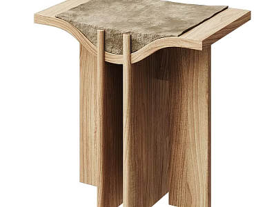 Modern Wooden Stool With Upholstered Seat And Unique Curved Leg Design 3d model