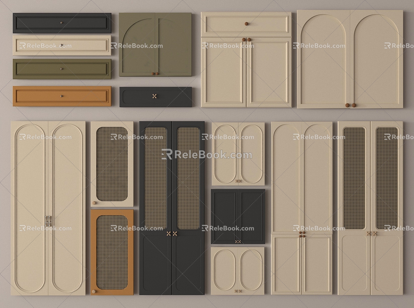 American Style Wardrobe Door Combination Cabinet Door Panel 3d model