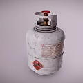 Silver Gray LPG Cylinder With Red Valve And Warning Label On Metal Surface