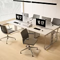 Modern Office Desk Workspace With Computers Office Chairs And Window Blinds 3d model