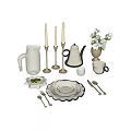 Stylish Dinnerware Set With Teapot Cups Plates Candlesticks And Flower Vase