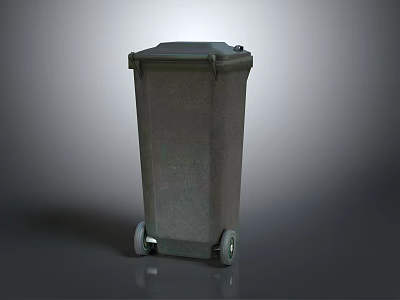 Gray Wheeled Household Trash Can With Lid Durable Plastic For Home Use 3d model