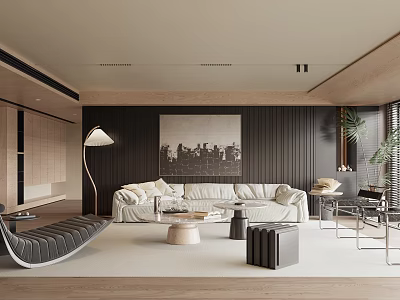 Modern Luxury Living Room Interior With White Sofa Large Wall Art And Floor Lamp 3d model