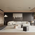 Modern Luxury Living Room Interior With White Sofa Large Wall Art And Floor Lamp