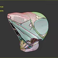 Sleek Modern Metallic Helmet Featuring Geometric Shapes and High Gloss Reflective Finish