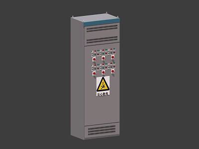 Industrial Electrical Control Cabinet With Grey Metal Enclosure Control Buttons Indicator Lights And Warning Sign 3d model