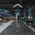 Modern Internet Cafe Interior With Reception Gaming Chairs And Shelves 3d model
