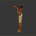 Ancient Egyptian Wooden Statue Standing Figure With Raised Hand And Traditional Attire