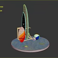 Surfboard Stand With Beach Ball Discs And Outdoor Sports Equipment Setup