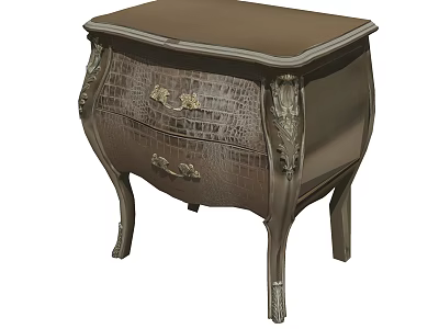Classic Antique Bedside Table With Carved Details Golden Handles And Crocodile Texture 3d model