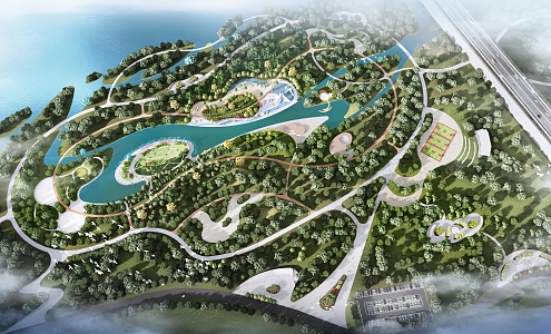 Waterfront Wetland Park Modern Park 3d model