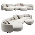 Modern Curved Sectional Sofa With Soft Beige Cushions And Ottoman Design 3d model
