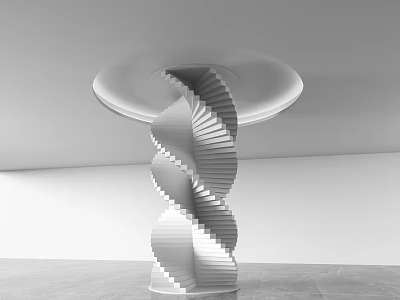 Elegant Spiral Column Structure In Modern Interior With White Walls And Gray Floor 3d model