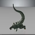 Green Dinosaur Model with Long Tail White Spiky Back Protrusions and Shiny Texture
