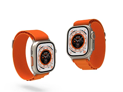 Dual Stylish Smartwatches With Orange Straps Square Dials And Silver Cases 3d model